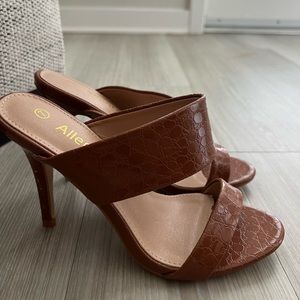 Brown faux crocodile print heels